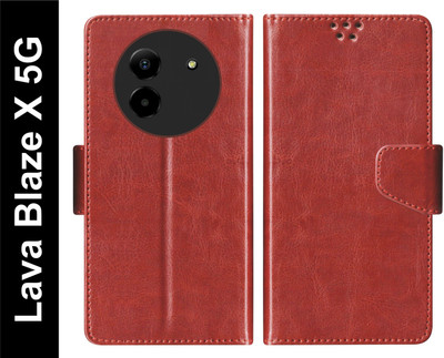 SBMS Flip Cover for Lava Blaze X 5G Back Cover Case with Magnatic Closure(Brown, Shock Proof, Pack of: 1)