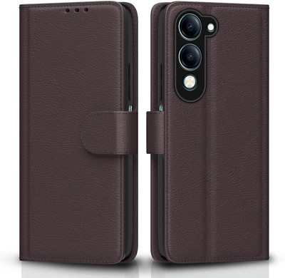 STARFLIP Flip Cover for Vivo Y19e/Y04 4G/Y29s 5G Leather Finish|TPU with Card Pockets|Wallet Stand & Shock Proof(Brown, Magnetic Case, Pack of: 1)
