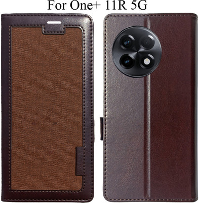 MYSHANZ Flip Cover for OnePlus 11R 5G(Brown, Magnetic Case)