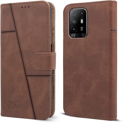 YoZoo Flip Cover for Oppo F19 Pro Plus 5G(Premium leather material | 360-degree protection | Stand function)(Brown, Dual Protection, Pack of: 1)