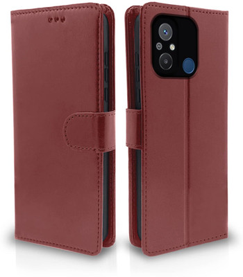 Ridhaniyaa Flip Cover for Redmi 12C, Redmi 11A, Poco C55(Brown, Dual Protection, Pack of: 1)
