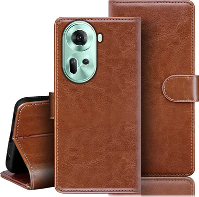 Roxel Flip Cover for Oppo Reno 11 5G(Brown, Dual Protection, Pack of: 1)