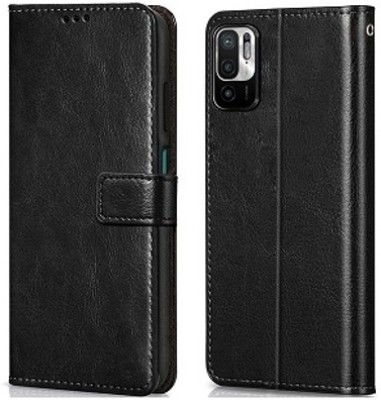 AKSP Flip Cover for Redmi Note 10T 5G Leather Finish and Card Pockets(Black, Magnetic Case, Pack of: 1)