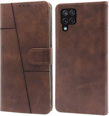 SnapStar Flip Cover for Samsung Galaxy F12/M12(Premium Leather Material | Built-in Stand | Card Slots and Wallet)(Brown, Dual Protection, Pack of: 1)