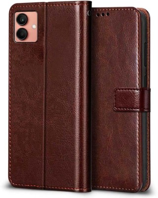 Surestuff Flip Cover for Samsung Galaxy A05 Flip Cover | Leather Finish | Inside Pockets(Brown, Dual Protection, Pack of: 1)