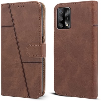 SnapStar Flip Cover for Oppo F19(Premium Leather Material | Built-in Stand | Card Slots and Wallet)(Brown, Dual Protection, Pack of: 1)