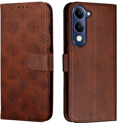 Ascensify Flip Cover for Vivo T4 Lite 5G Floral Pattern, Magnetic Closure, Shockproof Wallet Case(Brown, Card Holder, Pack of: 1)