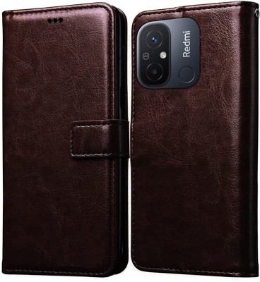 Never Late Flip Cover for Mi Redmi 12C 4G(Brown, Grip Case, Pack of: 1)