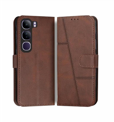 NIMMIKA ENTERPRISES Flip Cover for Vivo V40 Lite 5G(Premium Leather Material | 360-degree protection | Stand Feature)(Brown, Dual Protection, Pack of: 1)