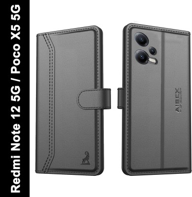 AIBEX Flip Cover for Xiaomi Redmi Note 12 5G / Poco X5 5G|Vegan PU Leather |Foldable Stand & Pocket |Magnetic(Black, Cases with Holder, Pack of: 1)