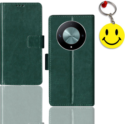 HANIRY Flip Cover for Honor X9B 5G flip cover | ALI-NX1 flip cover | Free Smiley Keychain | Green(Green, Magnetic Case, Pack of: 1)