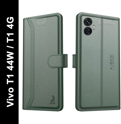 AIBEX Flip Cover for Vivo T1 44W / Vivo T1 4G|Vegan PU Leather |Foldable Stand & Pocket(Green, Cases with Holder, Pack of: 1)