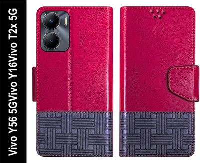 Telecase Flip Cover for Vivo Y56 5G / Vivo Y16 / Vivo T2x 5G Back Cover Case with Magnatic Closure(Red, Shock Proof, Pack of: 1)