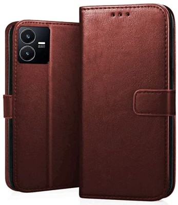 Casesily Flip Cover for Vivo Y22 Leather Wallet Case(Brown, Cases with Holder, Pack of: 1)