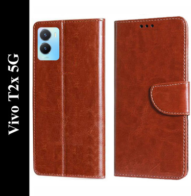 Turncoat Flip Cover for Vivo T2x 5G(Brown, Grip Case, Pack of: 1)