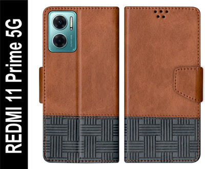 PUFFCASE Flip Cover for REDMI 11 Prime 5G(Brown, Shock Proof, Pack of: 1)