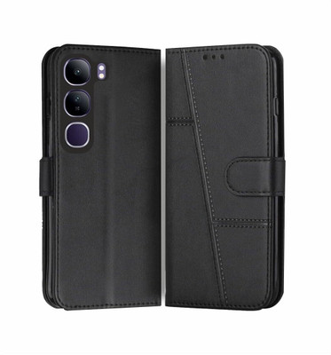 NIMMIKA ENTERPRISES Flip Cover for Vivo V40 Lite 5G(Premium Leather Material | 360-degree protection | Stand Feature)(Black, Dual Protection, Pack of: 1)