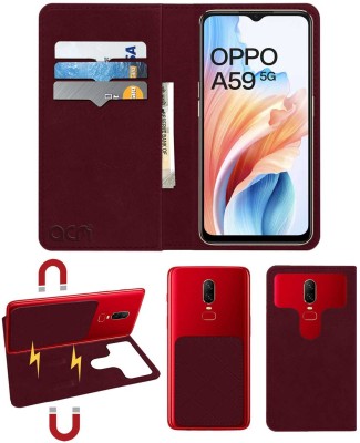 ACM Flip Cover for Oppo A59 5G 2023(Maroon, Cases with Holder, Pack of: 1)