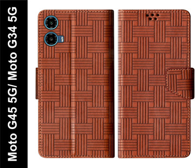 SBMS Flip Cover for Motorola Moto G45 5G / Moto G34 5G Back Cover Case with Magnatic Closure | Inbuilt Stand(Brown, Shock Proof, Pack of: 1)