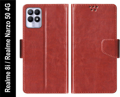 SBMS Flip Cover for Realme 8i / Realme Narzo 50 4G Back Cover Case with Magnatic Closure(Brown, Shock Proof, Pack of: 1)