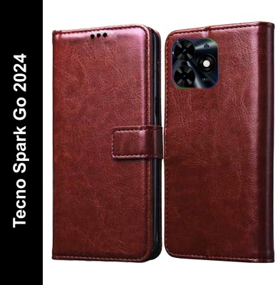 Wristlet Flip Cover for Tecno Spark Go 2024(Brown, Cases with Holder, Pack of: 1)