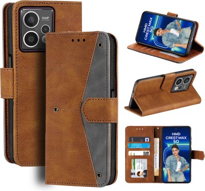 Unistuff Flip Cover for HMD Crest Max 5G(Brown, Camera Bump Protector, Pack of: 1)