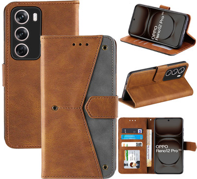 Autofocus Flip Cover for Oppo Reno12 Pro 5G(Brown, Camera Bump Protector, Pack of: 1)
