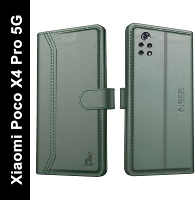 AIBEX Flip Cover for Poco X4 Pro 5G|Vegan PU Leather |Foldable Stand & Pocket |Magnetic Closure(Green, Cases with Holder, Pack of: 1)