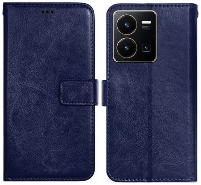 CASETREE Flip Cover for Vivo Y35, V2205 leather cover(Blue, Grip Case, Pack of: 1)