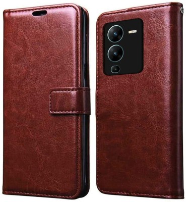 MOBILOVE Flip Cover for Vivo V25 Pro 5G | Leather Finish Inbuit Stand and Pockets Shockproof With Magnetic Closer(Brown, Dual Protection, Pack of: 1)