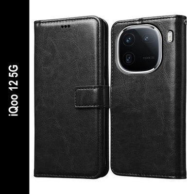 Casotec Flip Cover for iQOO 12 5G(Black, Pack of: 1)