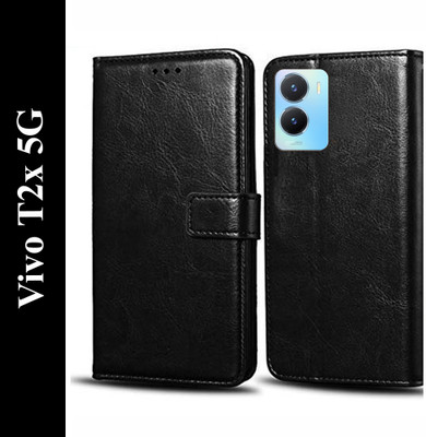 Turncoat Flip Cover for Vivo T2x 5G(Black, Grip Case, Pack of: 1)