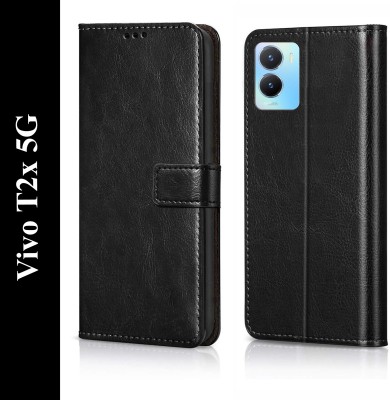 YoZoo Flip Cover for Vivo T2x 5G / Vivo Y56 5G / Vivo Y16 4G|PU Artificial Leather Finish |(Black, Dual Protection, Pack of: 1)