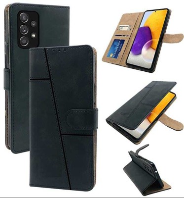 Dkbs Flip Cover for Samsung Galaxy A72 5G, (Stitched Leather), Wallet Card Slots, Magnetic Closure, Foldable Stand(Black, Magnetic Case, Pack of: 1)