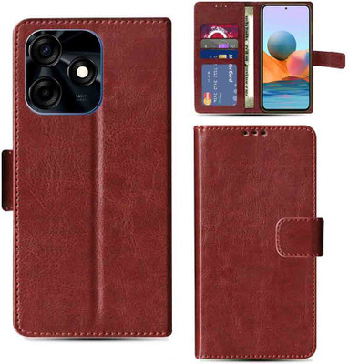 Kalua Mall Flip Cover for Tecno Spark 10C phone flip cover | Tecno KI5k phone flip cover | Brown(Brown, Magnetic Case, Pack of: 1)