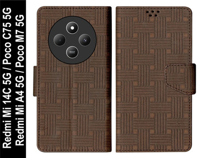 SBMS Flip Cover for Xiaomi Mi Redmi 14C 5G / Poco M7 5G / Poco C75 5G / Redmi A4 5G Back Cover Case(Brown, Shock Proof, Pack of: 1)