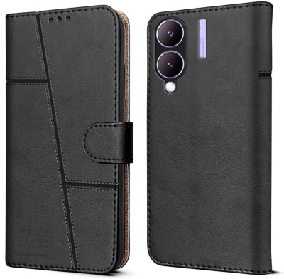 NIMMIKA ENTERPRISES Flip Cover for Vivo Y17s(Premium leather material | 360-degree protection | Card slots and pockets)(Black, Dual Protection, Pack of: 1)