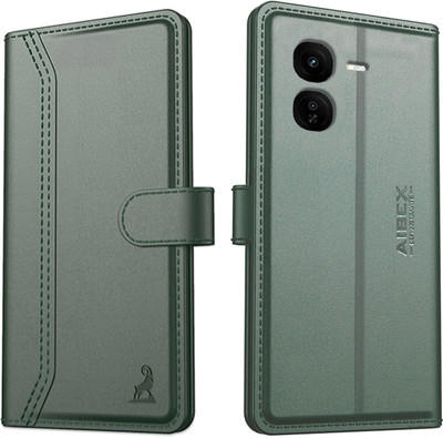 AIBEX Flip Cover for iQOO Z9x 5G |Premium Leather Finish | Magnetic Closure | Kickstand Feature | Shockproof(Green, Magnetic Case, Pack of: 1)