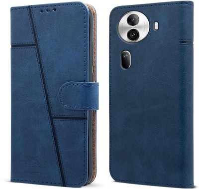 SnapStar Flip Cover for Oppo Reno 11 Pro 5G(Premium Leather Material | Built-in Stand | Card Slots and Wallet)(Blue, Dual Protection, Pack of: 1)