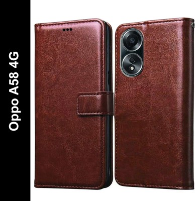Casotec Flip Cover for Oppo A58 4G(Brown, Pack of: 1)