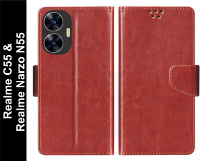 SBMS Flip Cover for Realme C55 / Realme Narzo N55(Brown, Shock Proof, Pack of: 1)