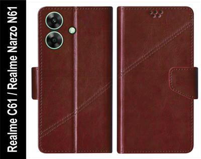 SBMS Flip Cover for Realme C61 / Realme Narzo N61 Back Cover Case with Magnatic Closure | Card & Money Pocket(Brown, Shock Proof, Pack of: 1)