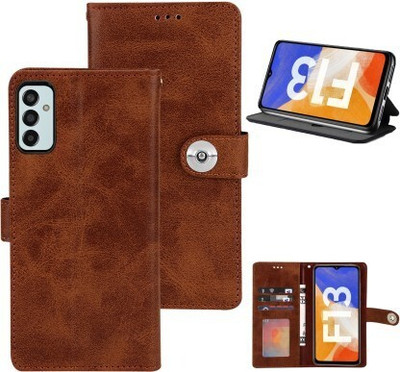 Aarov Flip Cover for SAMSUNG GALAXY F13(Brown, Dual Protection, Pack of: 1)