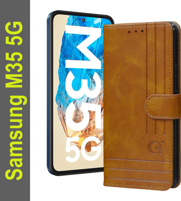 ICYNICS Flip Cover for SAMSUNG Galaxy M35 5G, Premium Leather Finish | Magnetic Closure | Kickstand Feature(Brown, Camera Bump Protector, Pack of: 1)