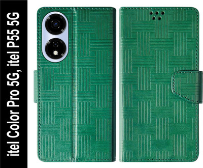 SBMS Flip Cover for itel Color Pro 5G / itel P55 5G Back Cover Case with Magnatic Closure(Green, Shock Proof, Pack of: 1)