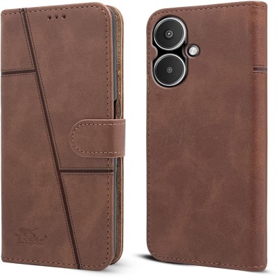 spaziogold Flip Cover for Redmi 13C 5G(Premium Leather Material | 360-Degree Protection | Built-in Stand)(Brown, Dual Protection, Pack of: 1)
