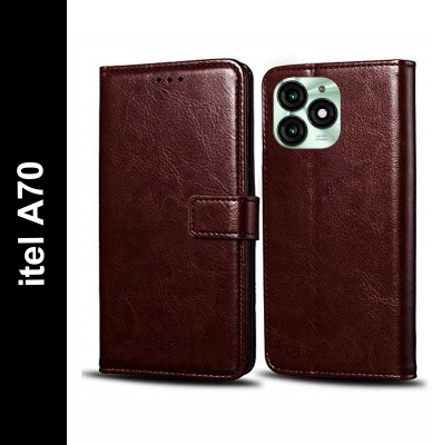 Cockcrow Flip Cover for itel A70(Brown, Shock Proof, Pack of: 1)