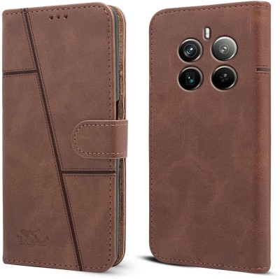 NIMMIKA ENTERPRISES Flip Cover for Realme 12 Pro Plus 5G(Premium Leather Material | 360-degree protection | Stand Feature)(Brown, Dual Protection, Pack of: 1)