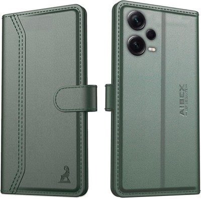AIBEX Flip Cover for Xiaomi Redmi Note 12 Pro Plus|Vegan PU Leather |Foldable Stand & Pocket |Magnetic Closure(Green, Cases with Holder, Pack of: 1)