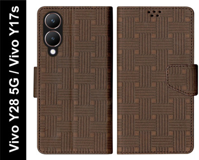 SBMS Flip Cover for Vivo Y28 5G / Vivo Y17s Back Cover Case with Magnatic Closure(Brown, Shock Proof, Pack of: 1)